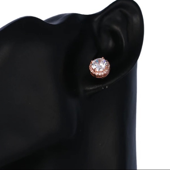 Rose Gold Plated CZ Stud Earrings - Picture 4 of 4